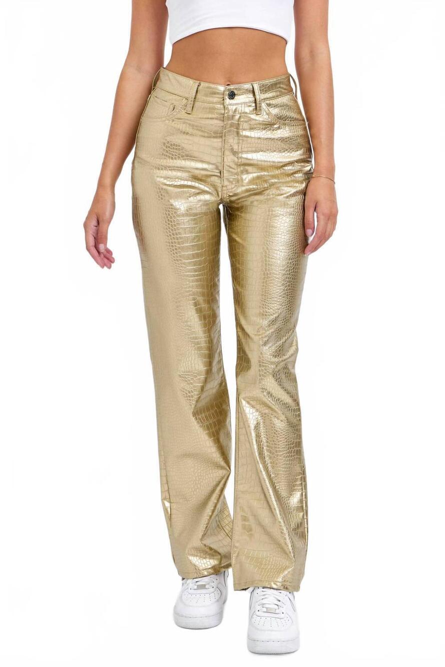 NEW CELLO high rise faux leather pants in gold